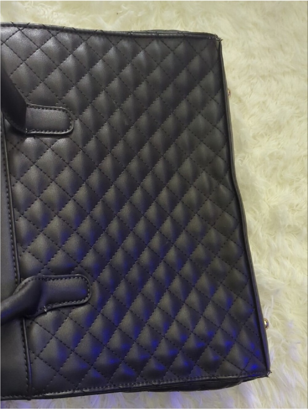 Quilted Bow Accent Black Satchel Handbag - Picture 11 of 11